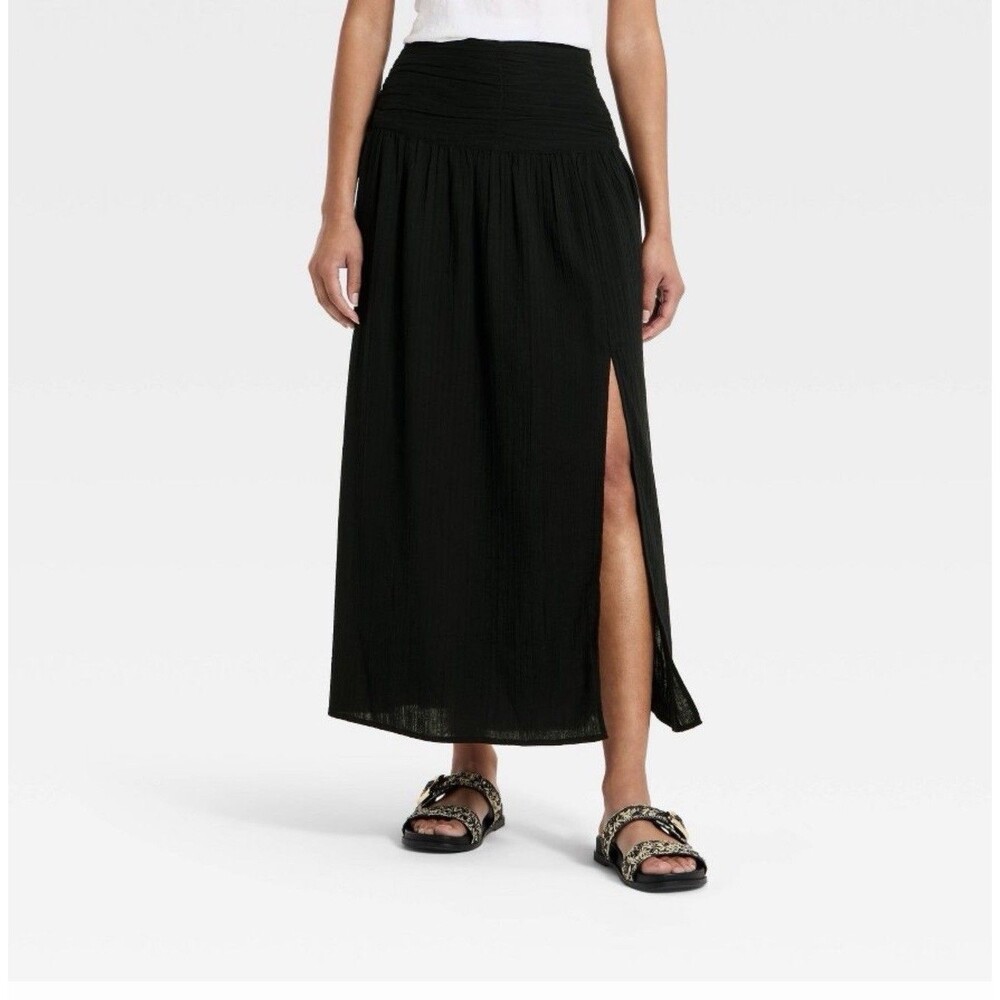 Universal Thread Women's Side Slit Maxi A-Line Skirt High Rise Cotton